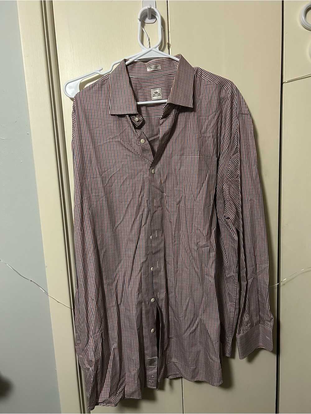 Peter Millar Burgundy and White Micro-Check Button-Down Shirt